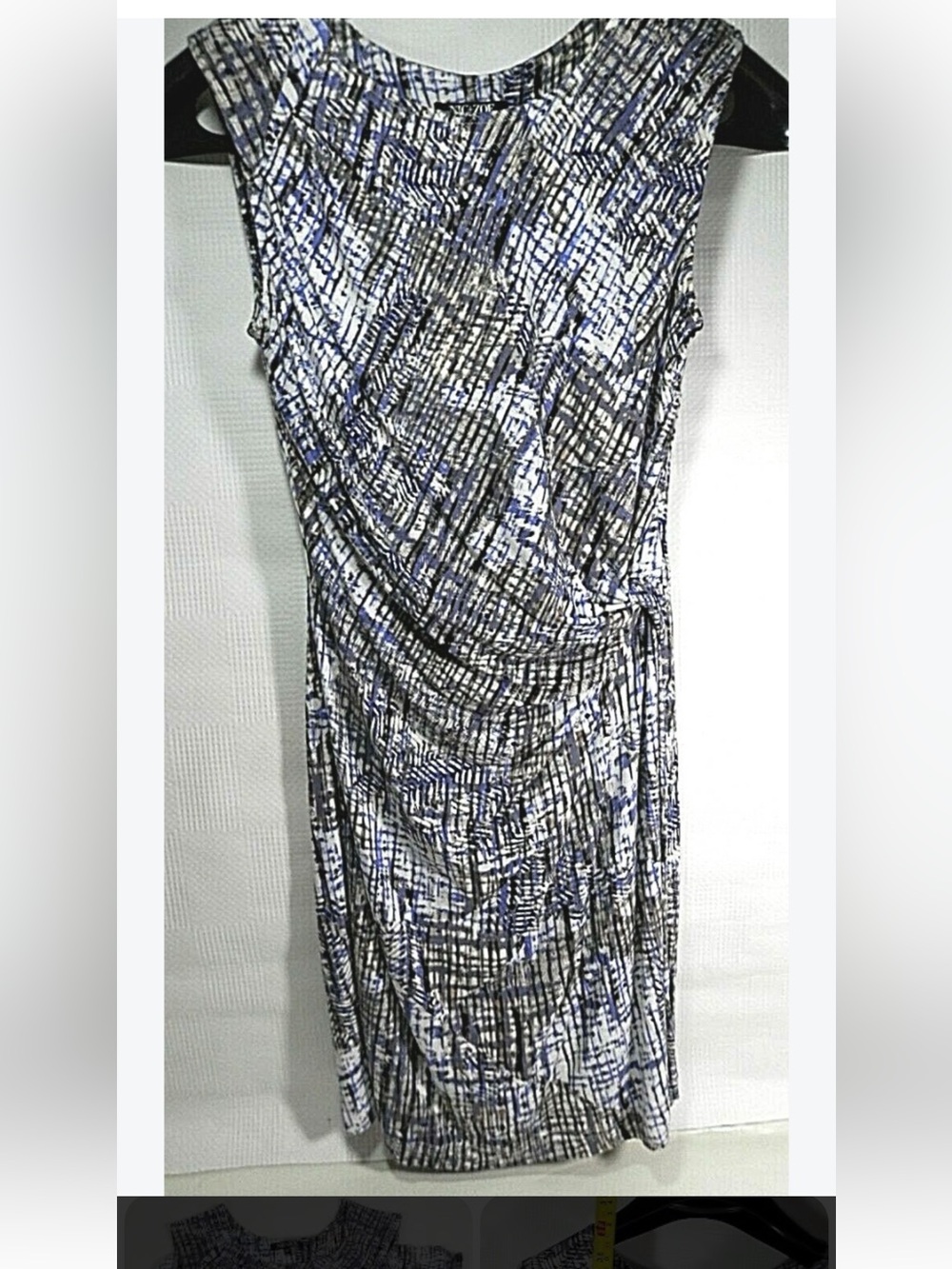 Nic & Zoe Sleeveless Blue and Black Printed Draped Women's Dress